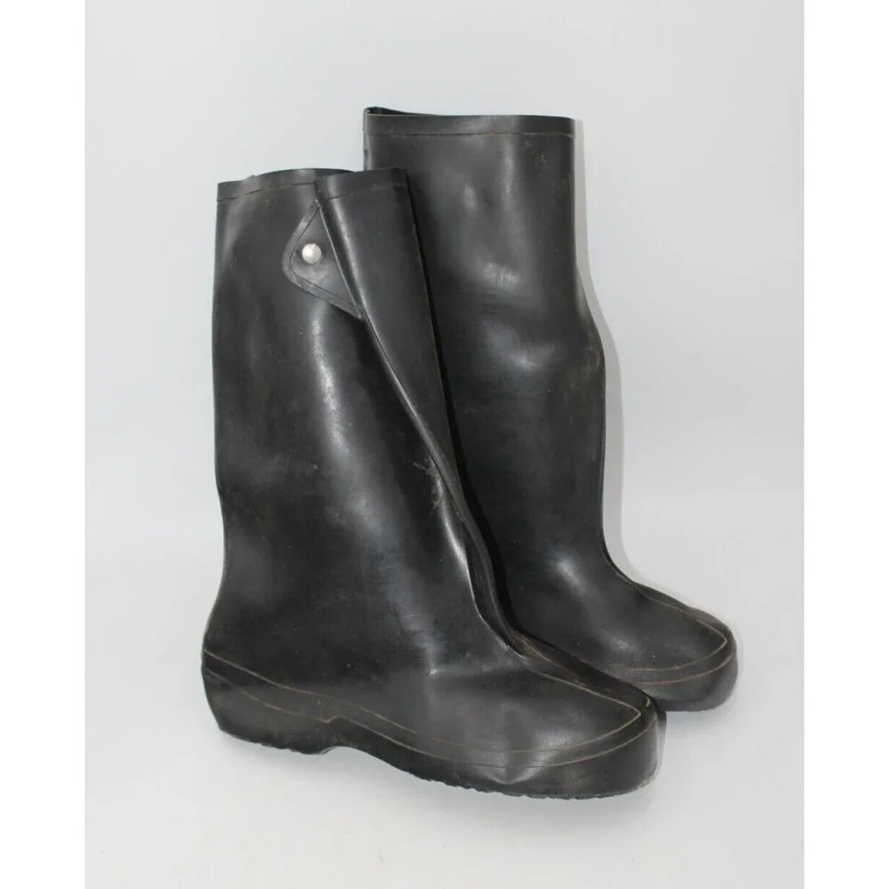 921 Overboots Mens Size 12? Button Tab Black Rubber Waterproof Rain Over Boots